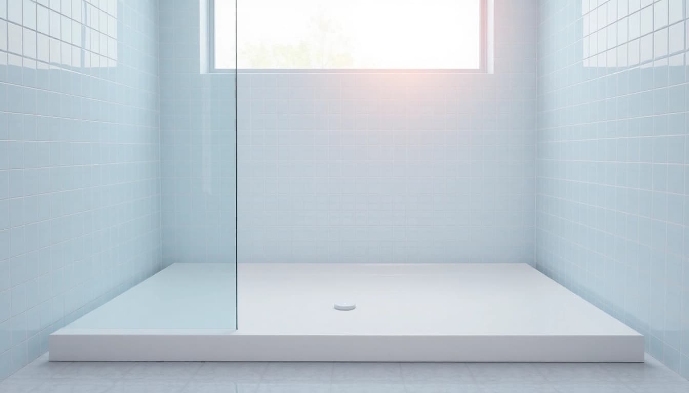 Stylish shower base shower highlighting minimalist design in a bright bathroom.