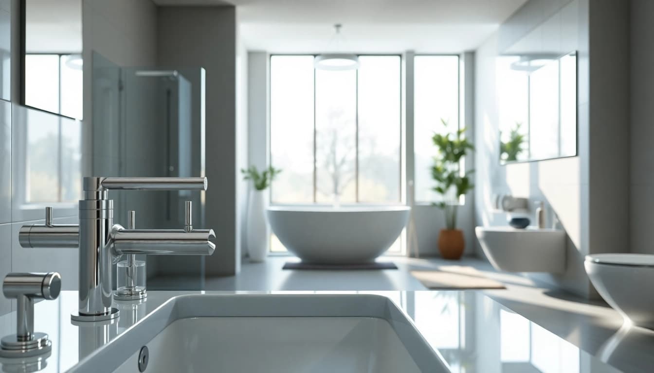 Optimale sonni sanitär Einrichtungen in einem eleganten Badezimmer, das modern und einladend wirkt.