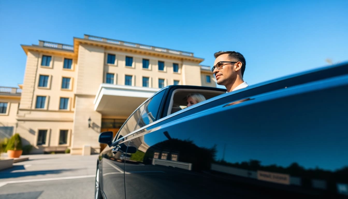 Experience luxury with Chauffeur Services Nottingham by a professional driver at a high-end hotel.