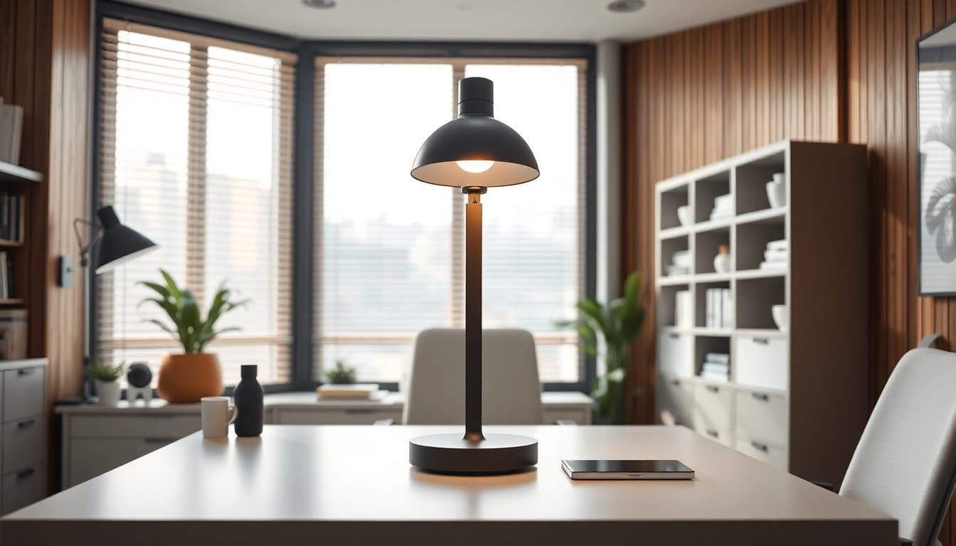 Illuminate your workspace with the goodlite lamp, showcasing a modern office design.