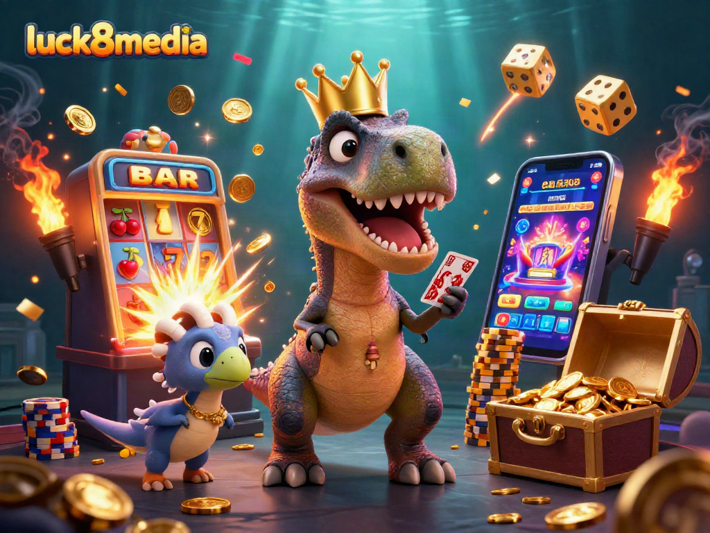 Engage with luck8media's vibrant casino adventure featuring cartoon characters and jackpots!