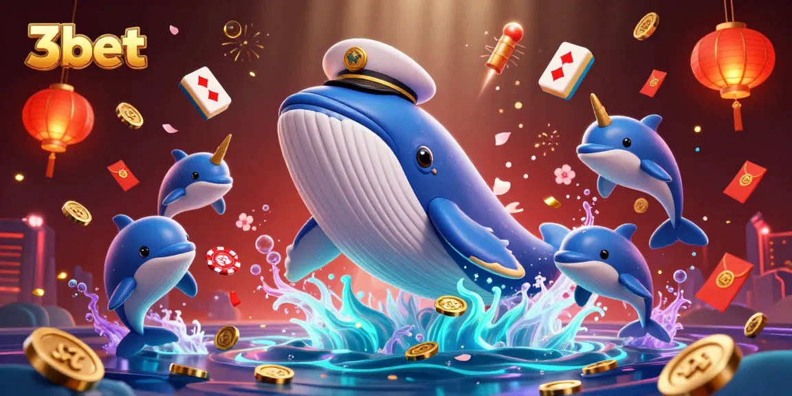 Engage with 3bet's vibrant casino scene featuring a whale and playful dolphins amid dynamic gaming elements.