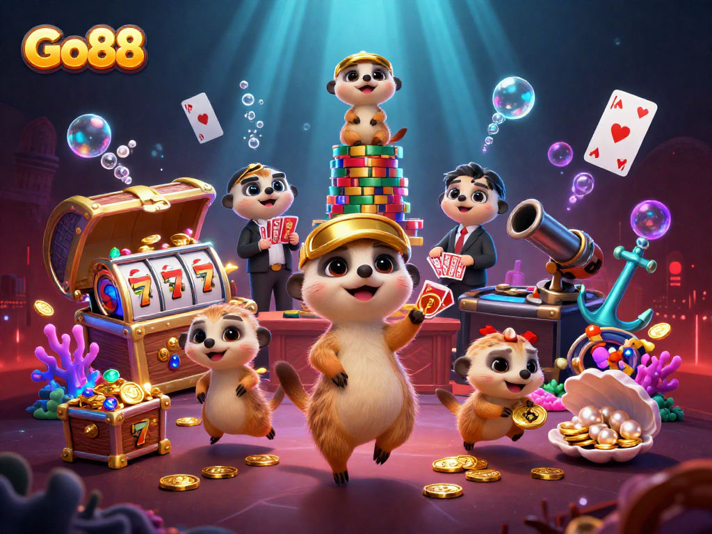 Go88 offers a dynamic gaming experience with exciting slot machines and lively meerkat dealers.
