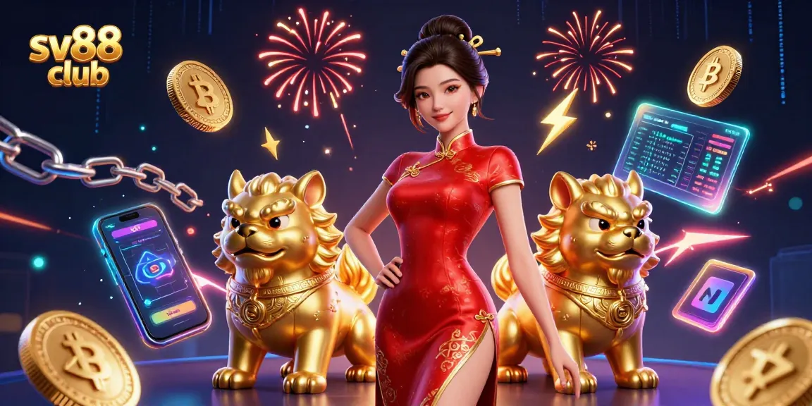 Engage with sv88 club's vibrant atmosphere, featuring a glamorous casino scene and crypto elements.