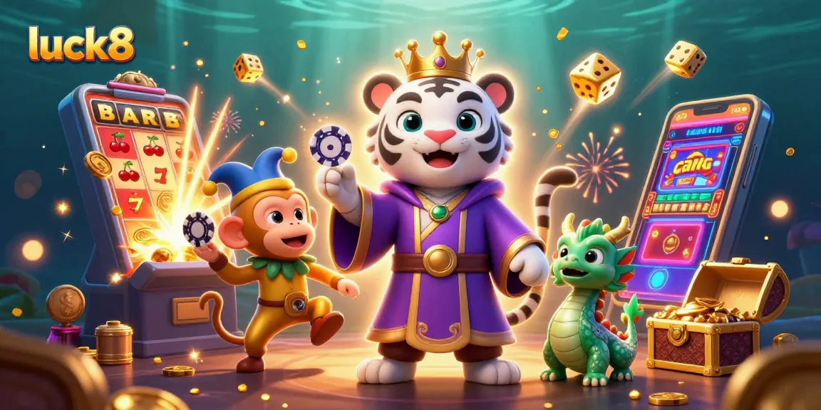 Experience the excitement of luck8 with a vibrant casino scene featuring playful characters and energetic visuals.