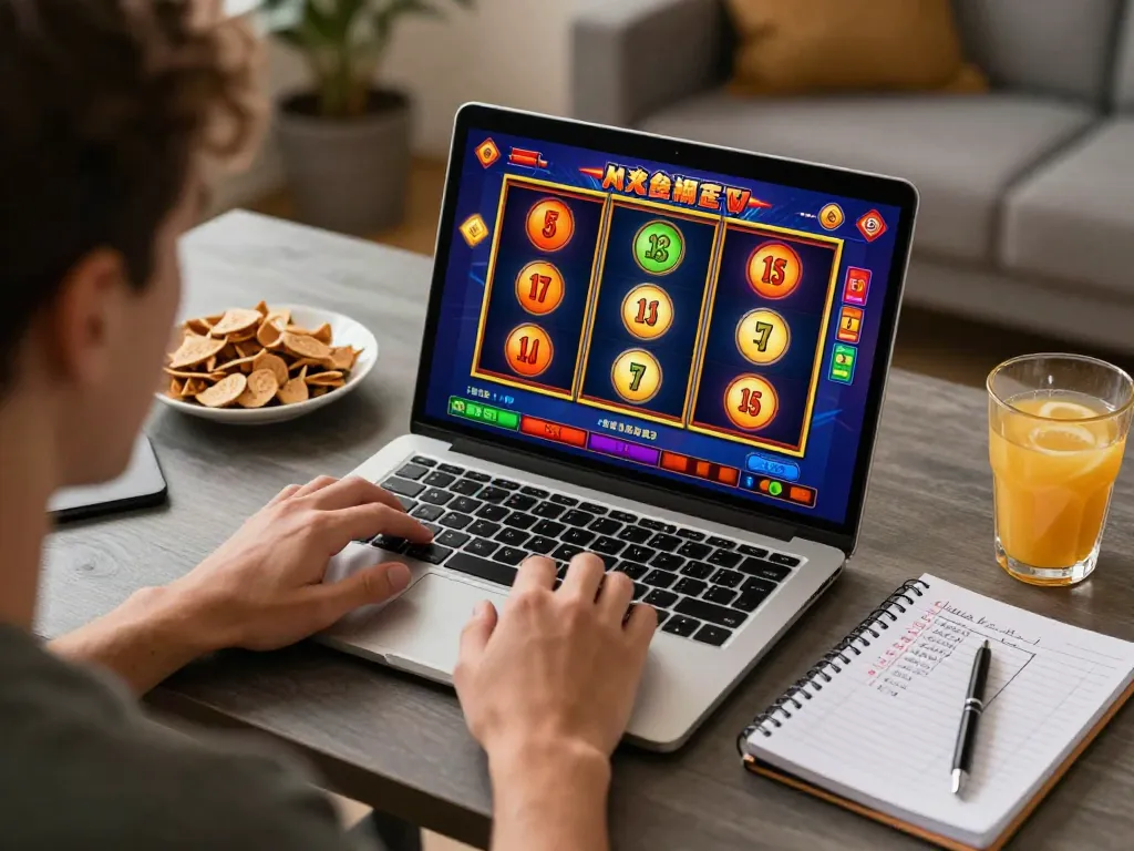 Experience thrilling Slot Malaysia action with a player engaging in online slot games from home.