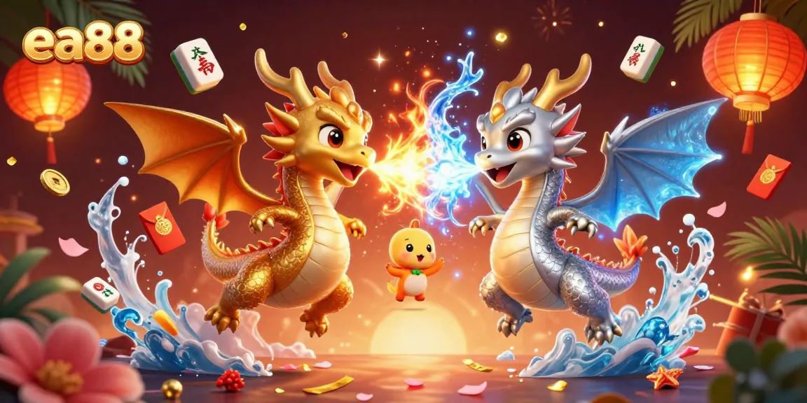 Experience exciting gameplay at ea88 with golden dragons and festive casino elements in a vibrant illustration.