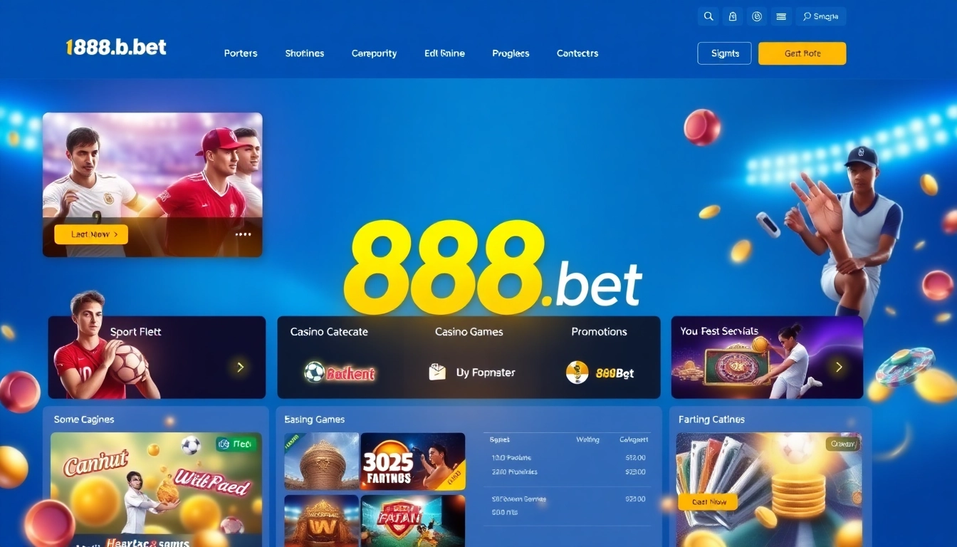 Experience the dynamic home page of 888b.bet, showcasing a vibrant online gambling platform with engaging visuals.