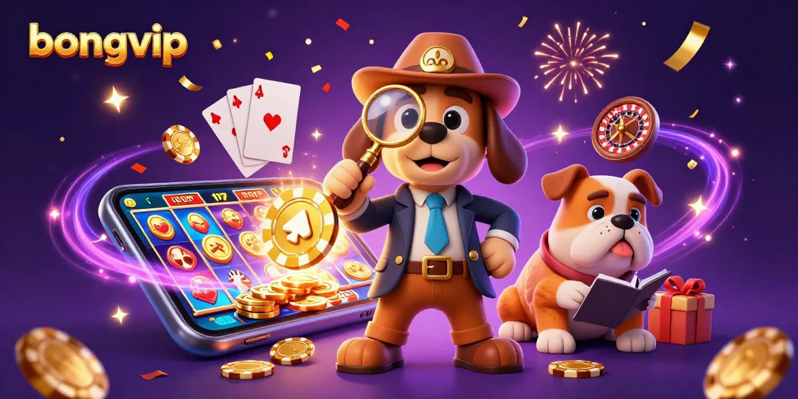 Join the fun with bongvip as the detective dog uncovers hidden treasures in a lively casino scene.