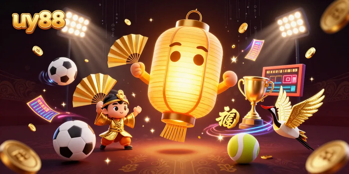 Engage in thrilling gambling at uy88 with vibrant 3D casino elements and golden characters.