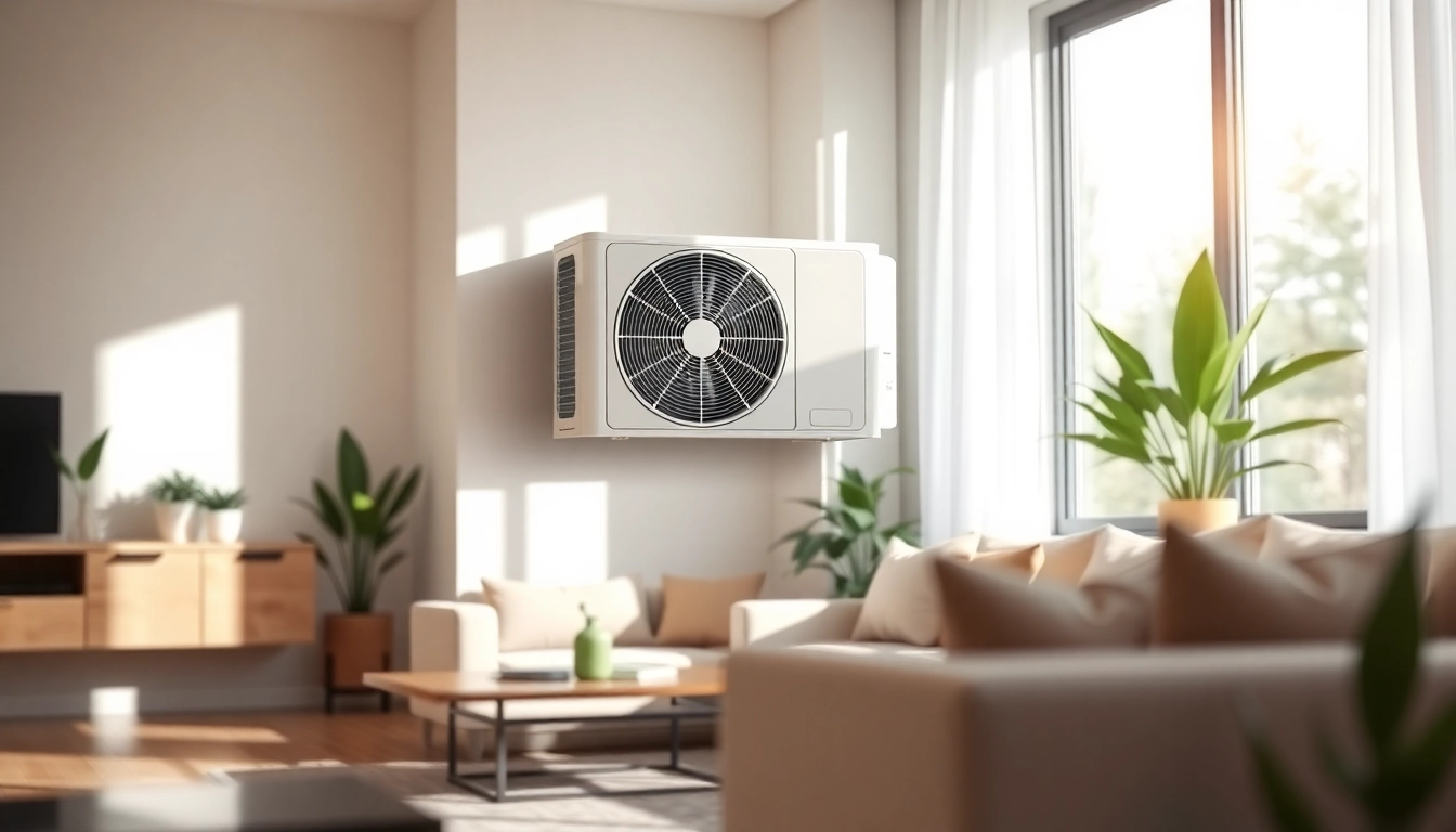 Mini split ac unit enhances comfort in a modern living room filled with stylish decor.