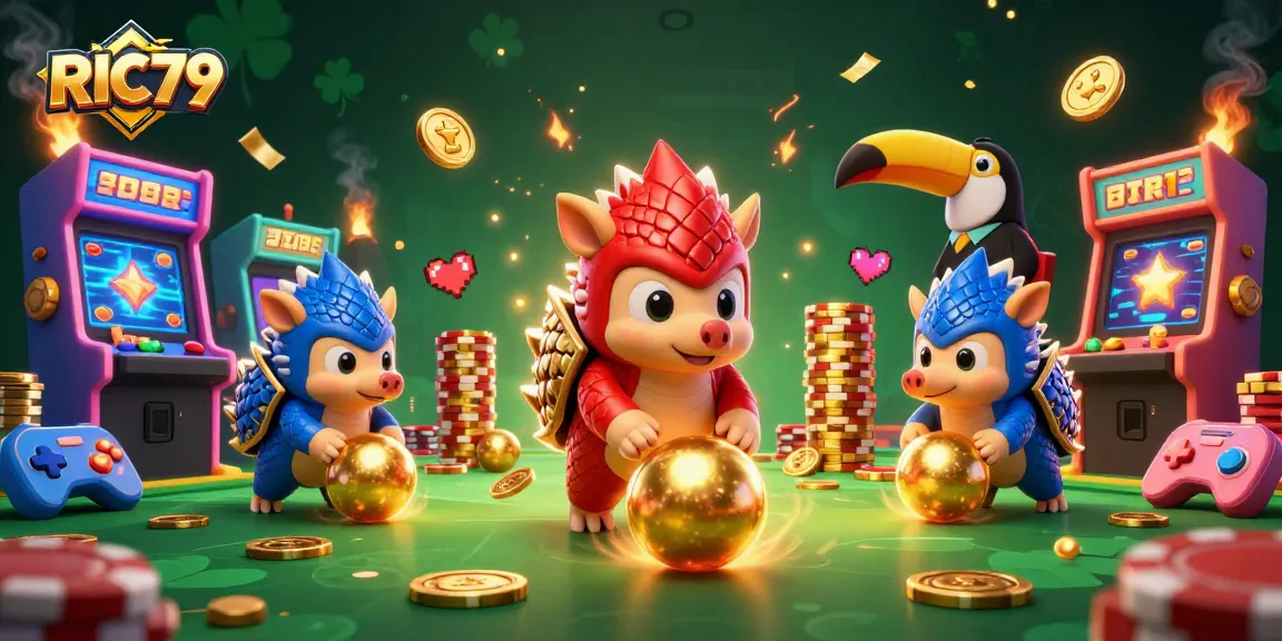 Experience RIC79 with dynamic pangolins in a thrilling casino scene, bowling through poker chips.