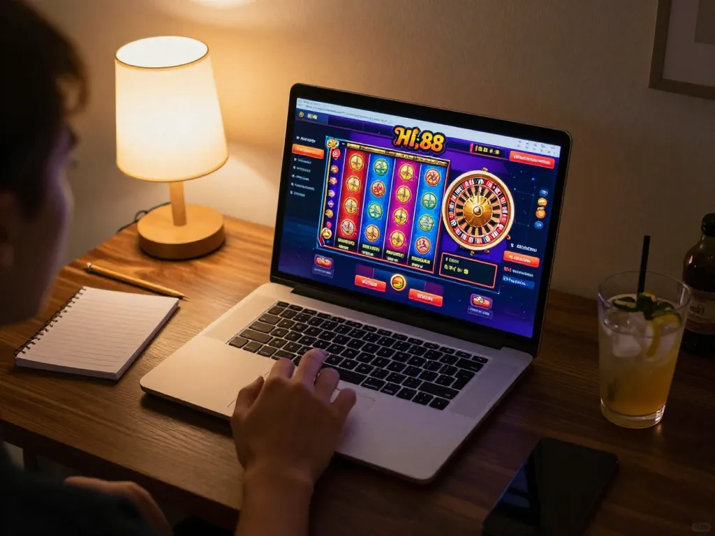 Engaging gaming scene at Hi 88 showcasing online casino gameplay with vibrant visuals and strategic setup.