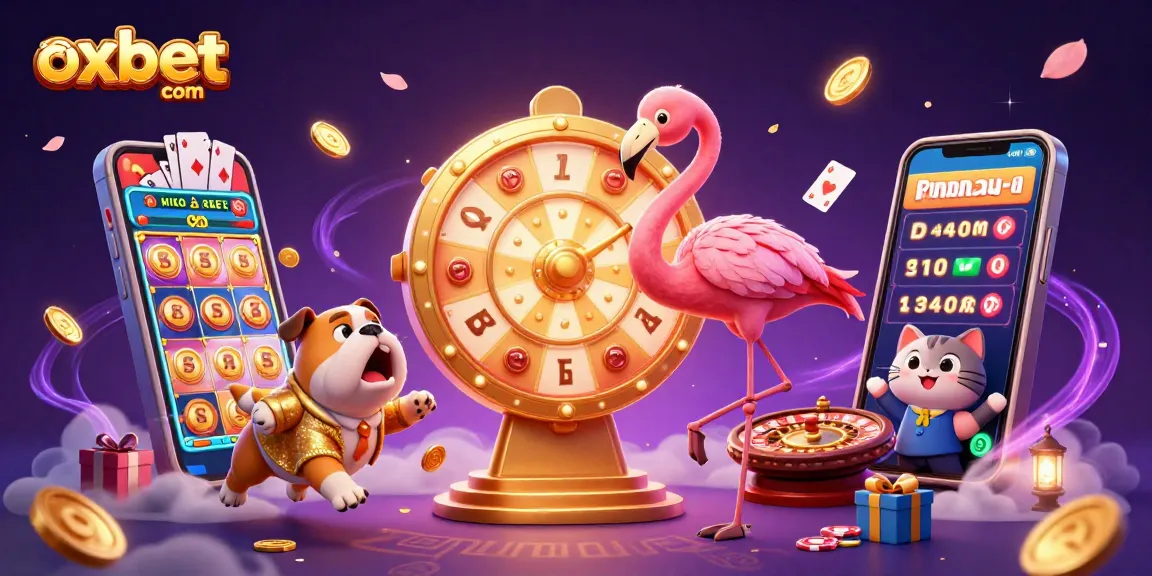 Experience the excitement of oxbet com with a vibrant 3D casino scene filled with games and prizes.