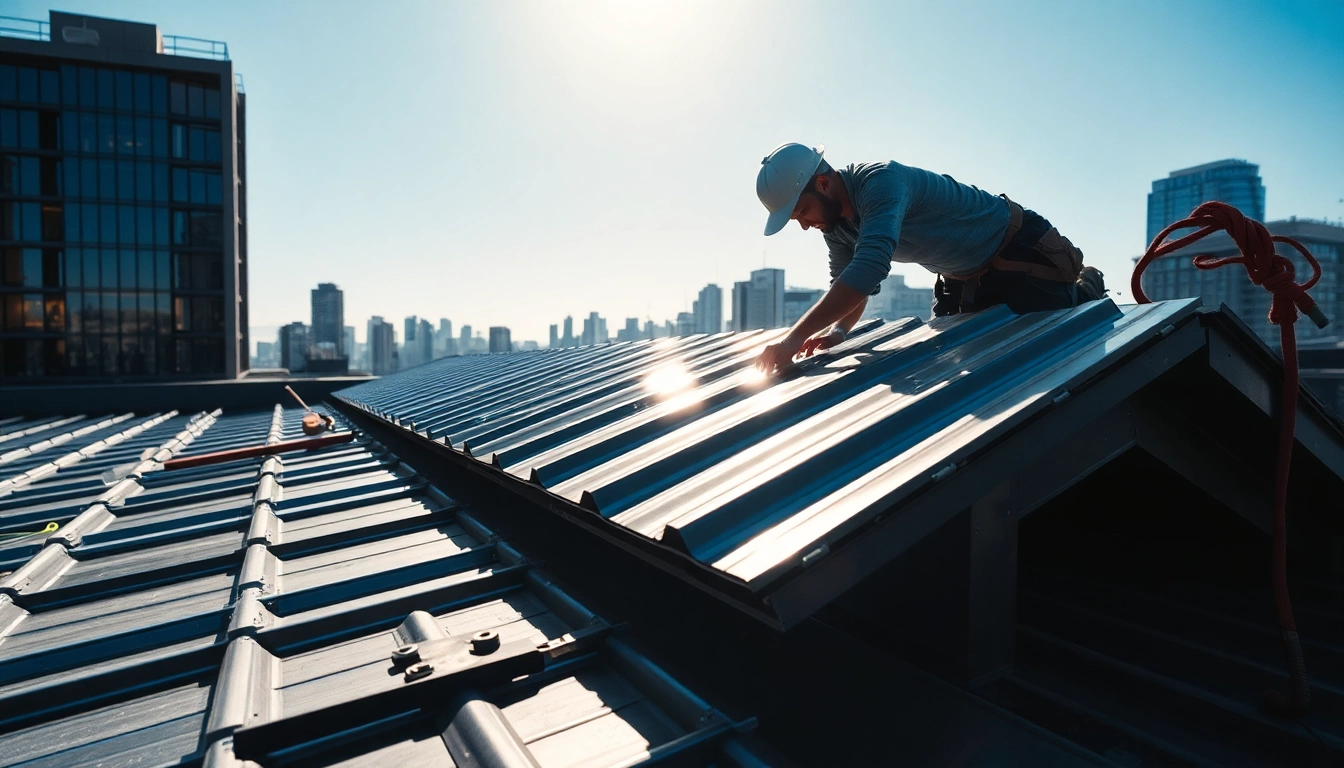 Installing metal roofing vancouver with skilled professionals and modern tools in an urban environment.