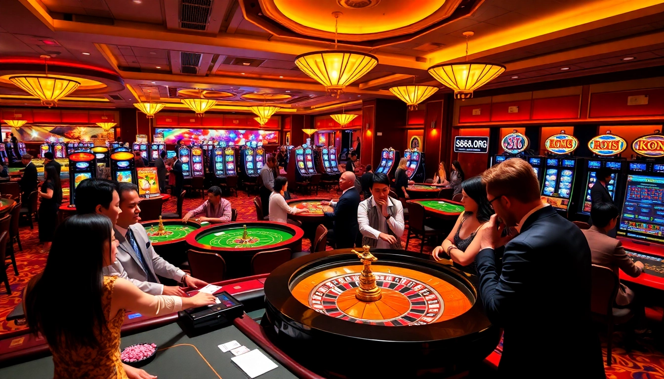 Engaged players enjoying a thrilling casino experience at https://s8s8.org/ with roulette tables and vibrant slot machines.