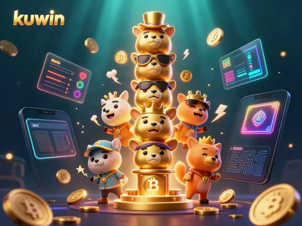 Experience the vibrant excitement of kuwin with a dynamic 3D casino illustration featuring a golden totem pole and crypto elements.