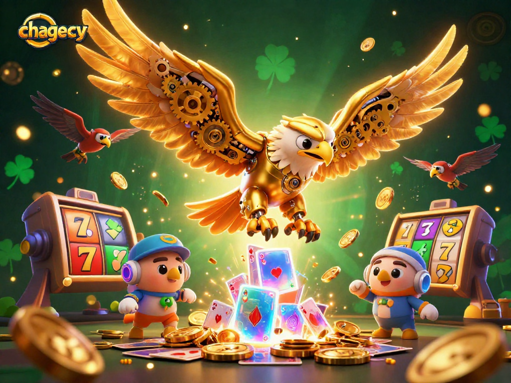 Experience chagency's vibrant slot gameplay with golden eagles and jackpot symbols in this dynamic casino illustration.