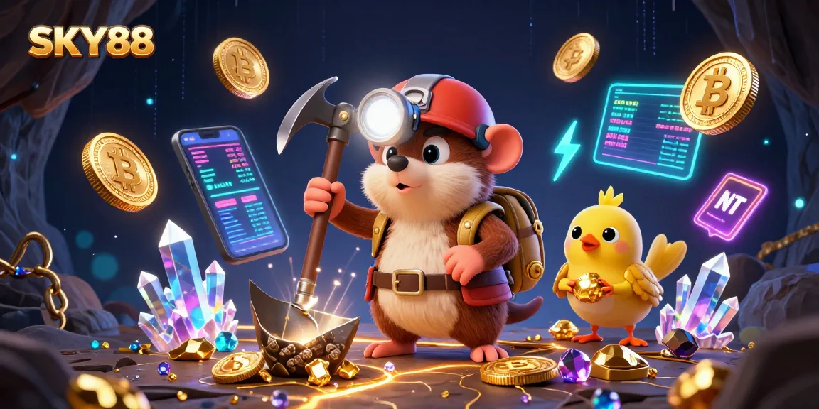 Experience thrilling adventures at SKY88 with our treasure hunter mole exploring the digital currency cave.