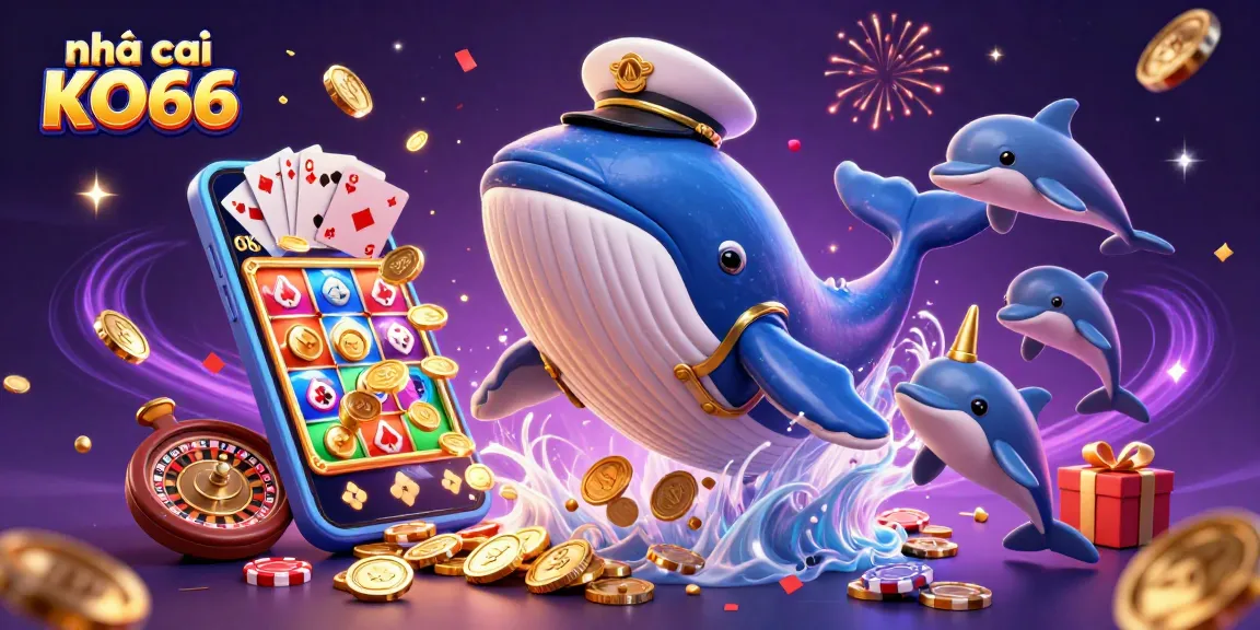Engage with the nhà cái KO66 experience through vibrant casino-themed illustration packed with excitement.