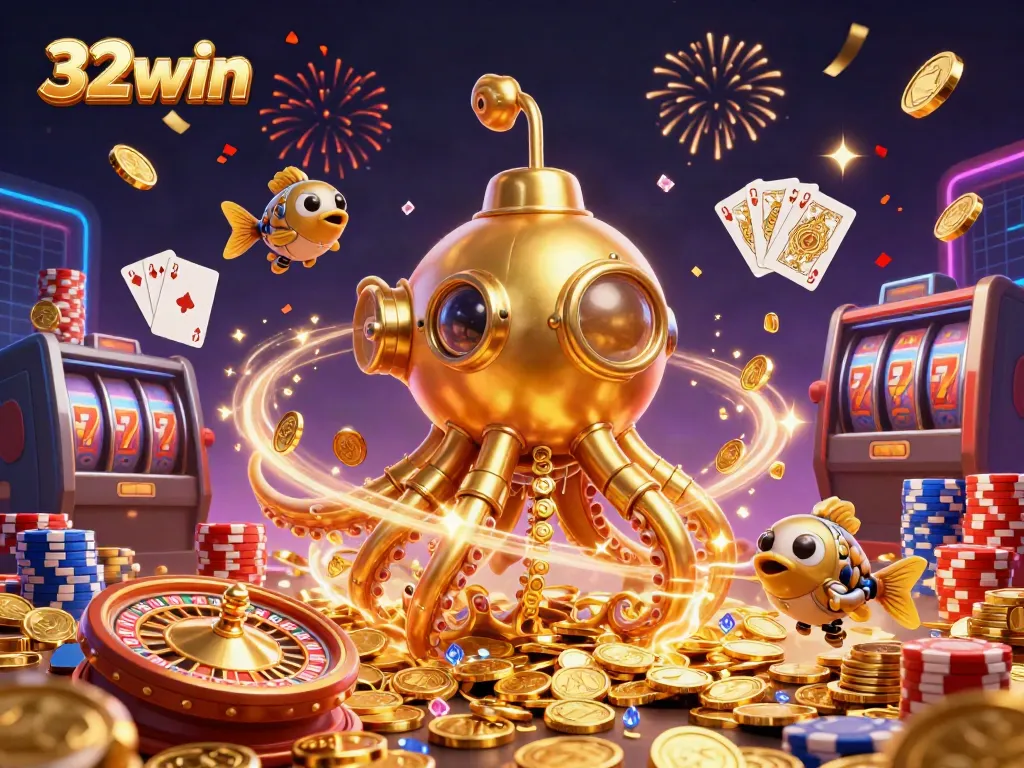 Engage with the 32win golden kraken submarine, revealing a treasure of gaming excitement in an electrifying casino scene.