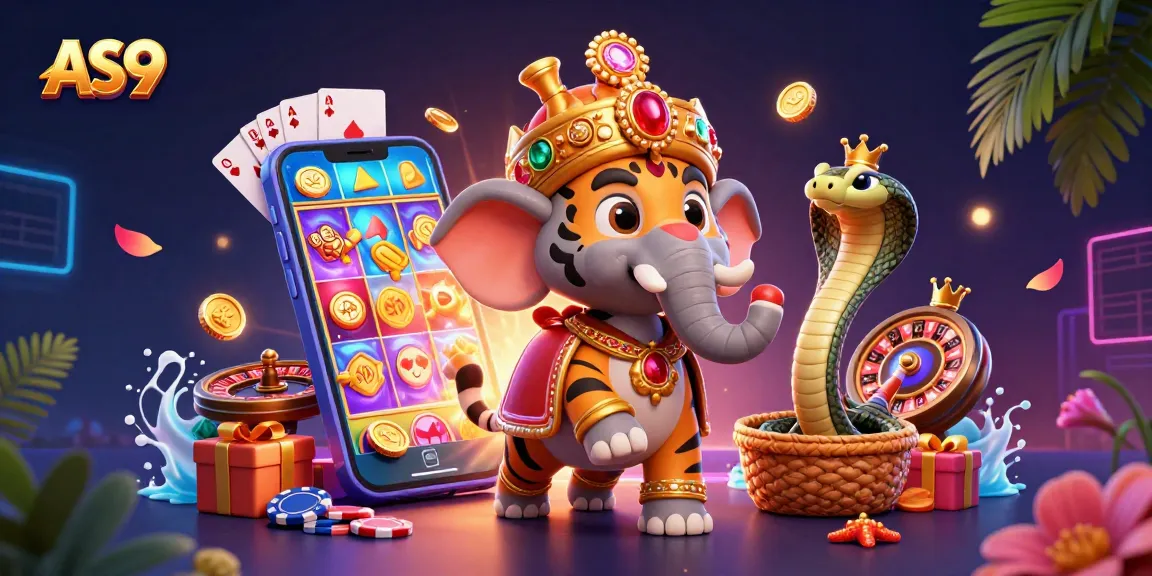 Bet on AS9 with an exciting illustration of a maharaja tiger in a casino scene.
