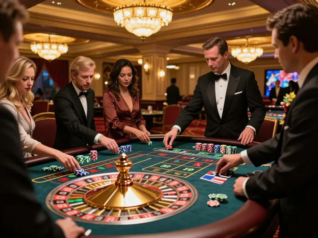 A thrilling casino scene showcasing roulette gameplay at 789 P with players betting and the wheel spinning.