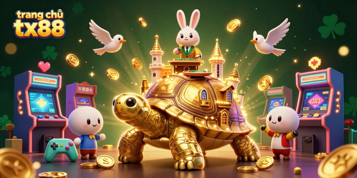 Experience the vibrant action of trang chủ tx88 with a golden tortoise casino featuring a dealer and flying coins.