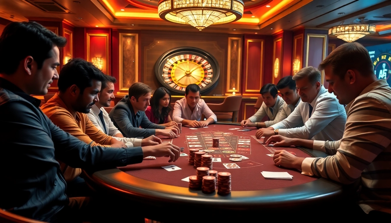 Exciting poker gameplay at UU88 casino with colorful chips and focused players.