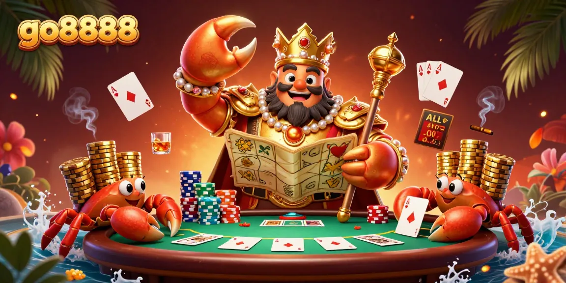 Engage in thrilling gameplay at go8888 with the majestic golden crab emperor amidst poker action.