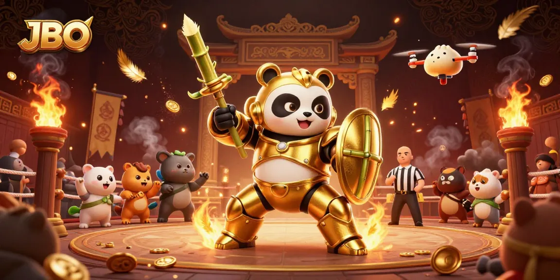 Experience thrilling gameplay at JBO with the vibrant mech-suit panda and energetic casino atmosphere.