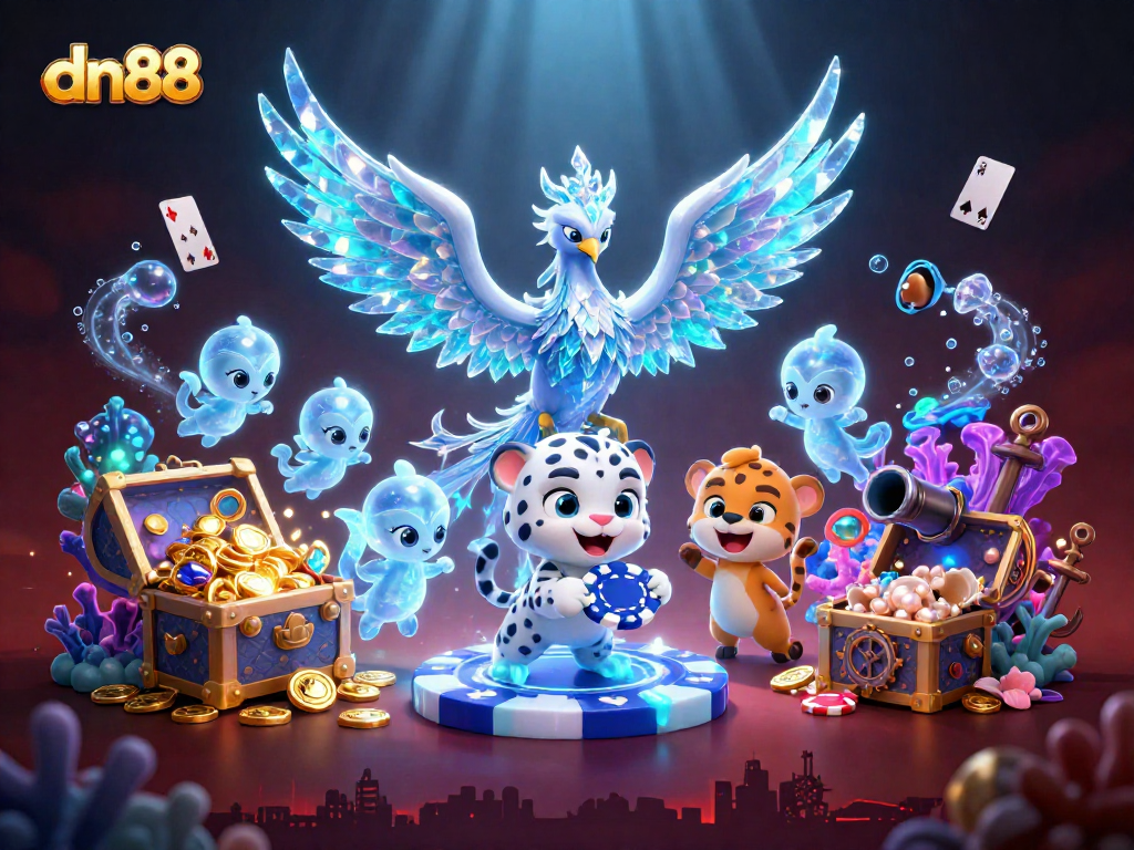 Experience dn88's vibrant online casino world with colorful gaming elements and characters.