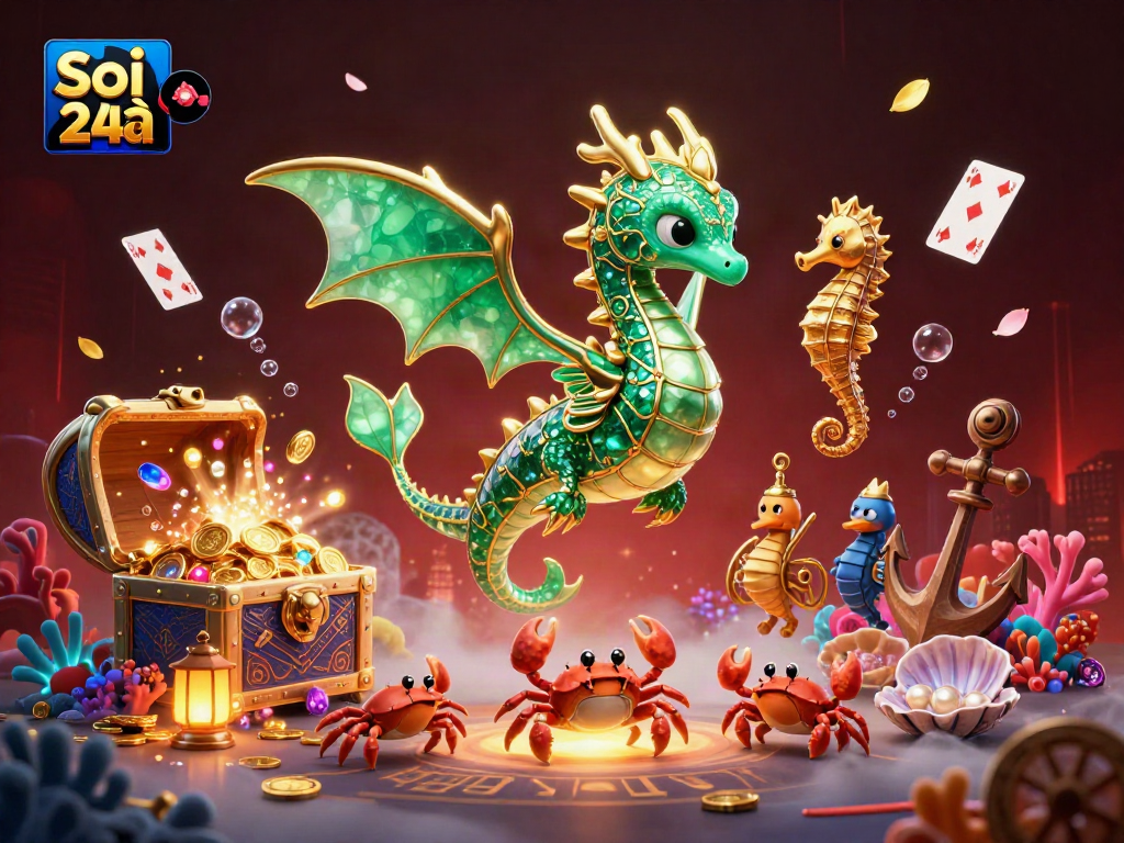 Soi cầu 24h offers thrilling lottery predictions with a vibrant underwater casino scene.