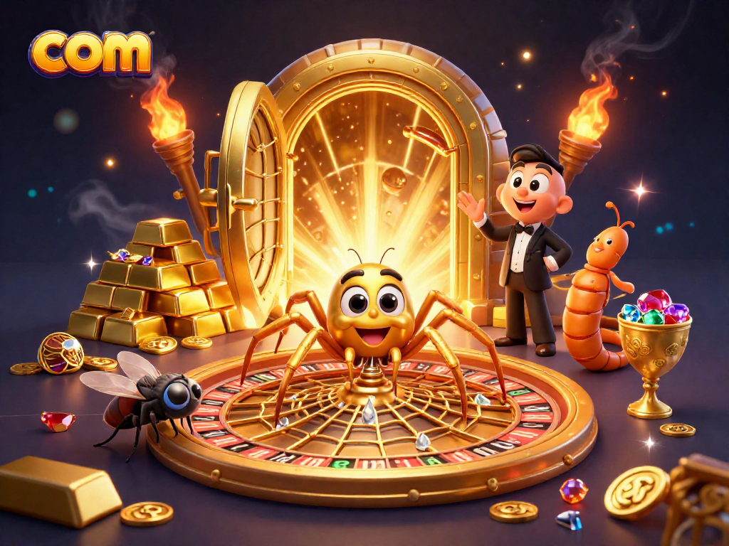 Spin the wheel of fortune at com with a golden spider and captivating gaming elements.