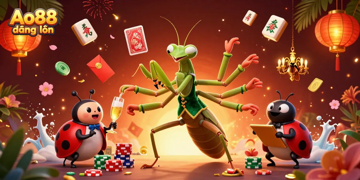 Ao88 đăng nhập showcases a vibrant 3D gambling scene with a card sharp and pit boss in dynamic action.