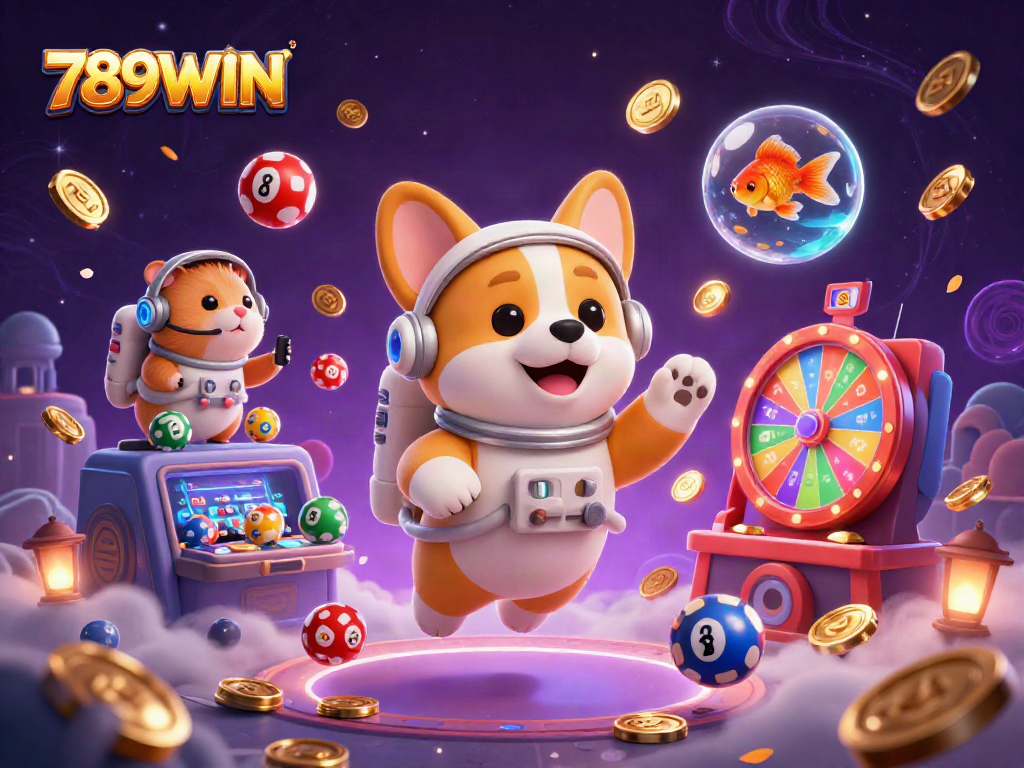 Engage in thrilling gameplay at 789WIN with vibrant lottery balls and dynamic casino elements.