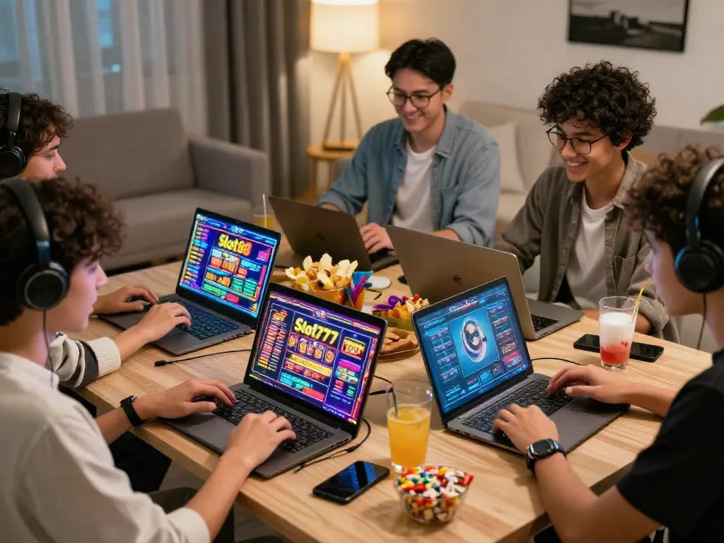 Engaged players enjoying KOITOTO online slot games in a vibrant gaming environment.