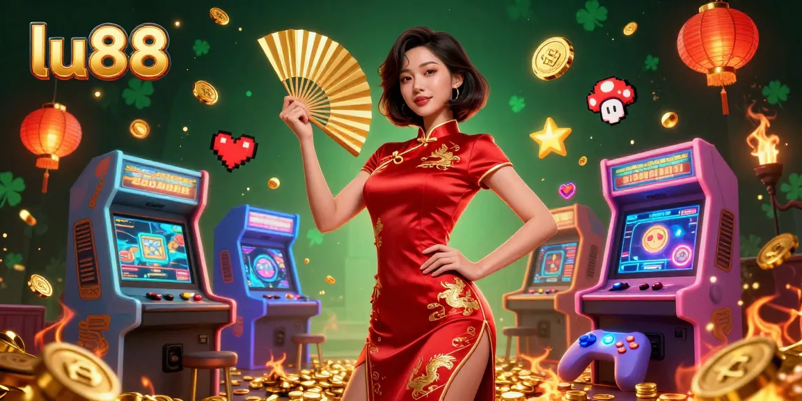 Experience the exciting world of lu88 with vibrant casino elements and a confident Asian woman.