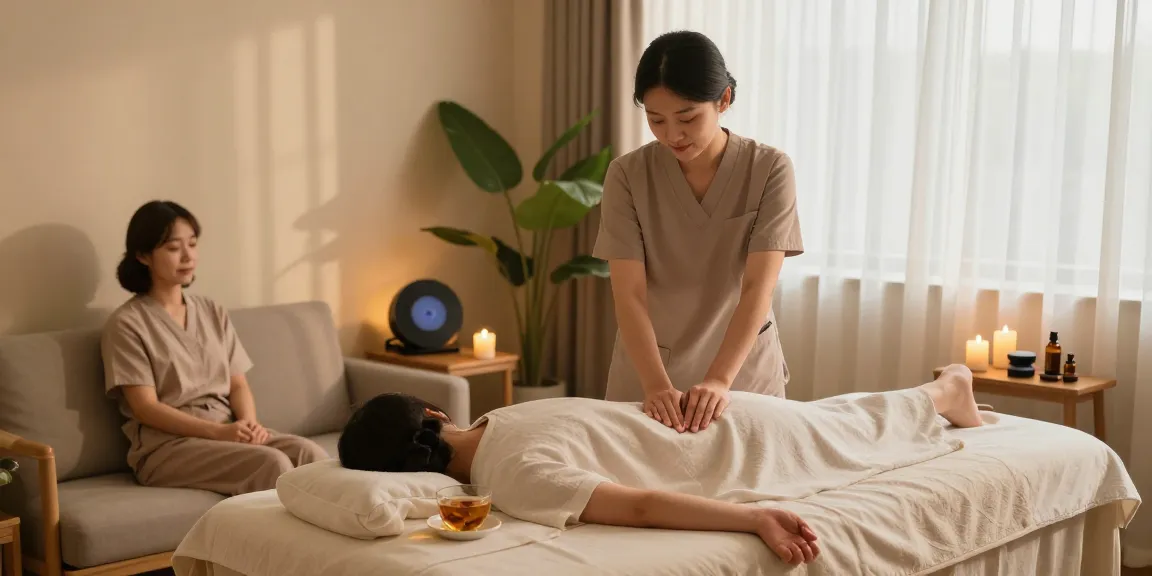 Relaxing home massage scene showcasing 수지출장마사지 services with professional setup and tranquil ambiance.