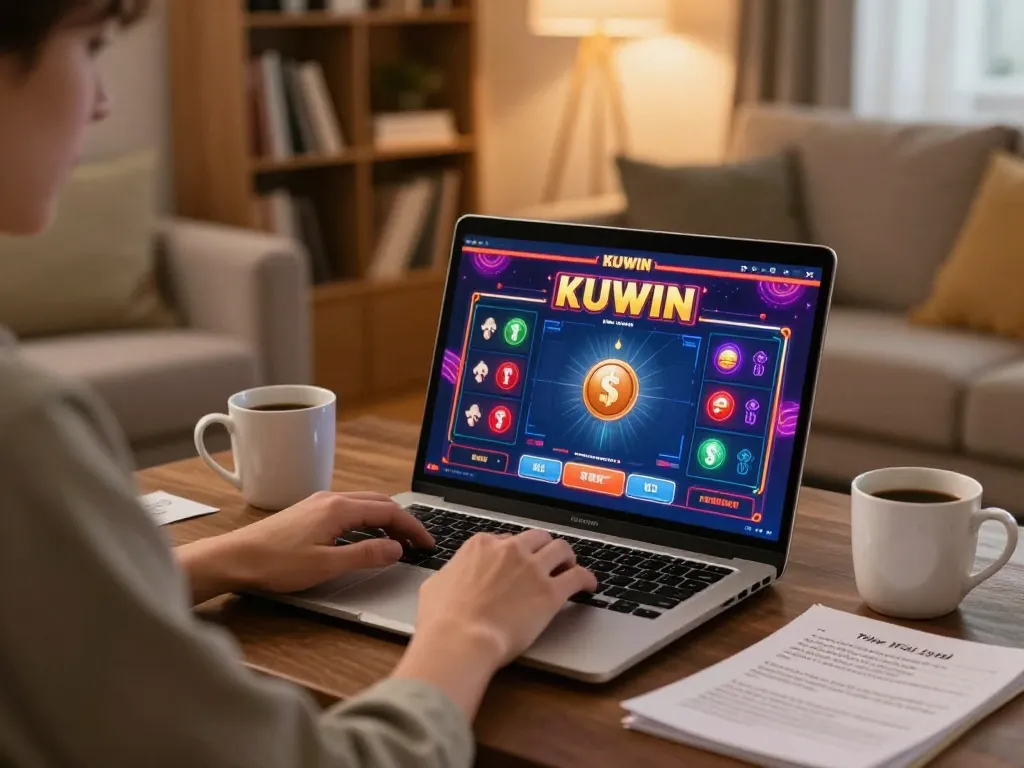 Kuwin player enjoying online casino gaming at home with strategic notes and relaxed setup.