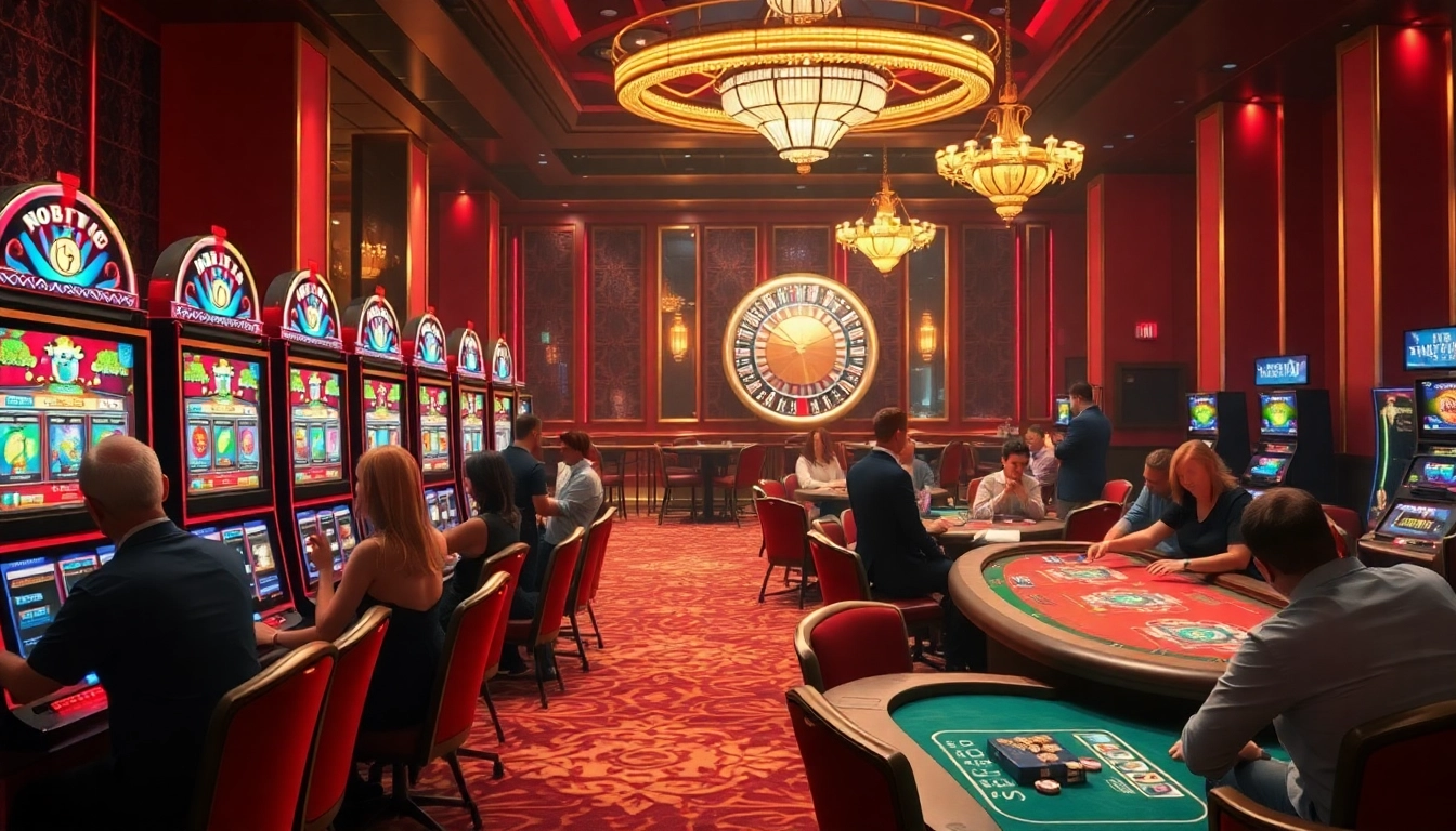 Experience thrilling action at NOHU90 casino, featuring vibrant slot machines and exciting poker tables.