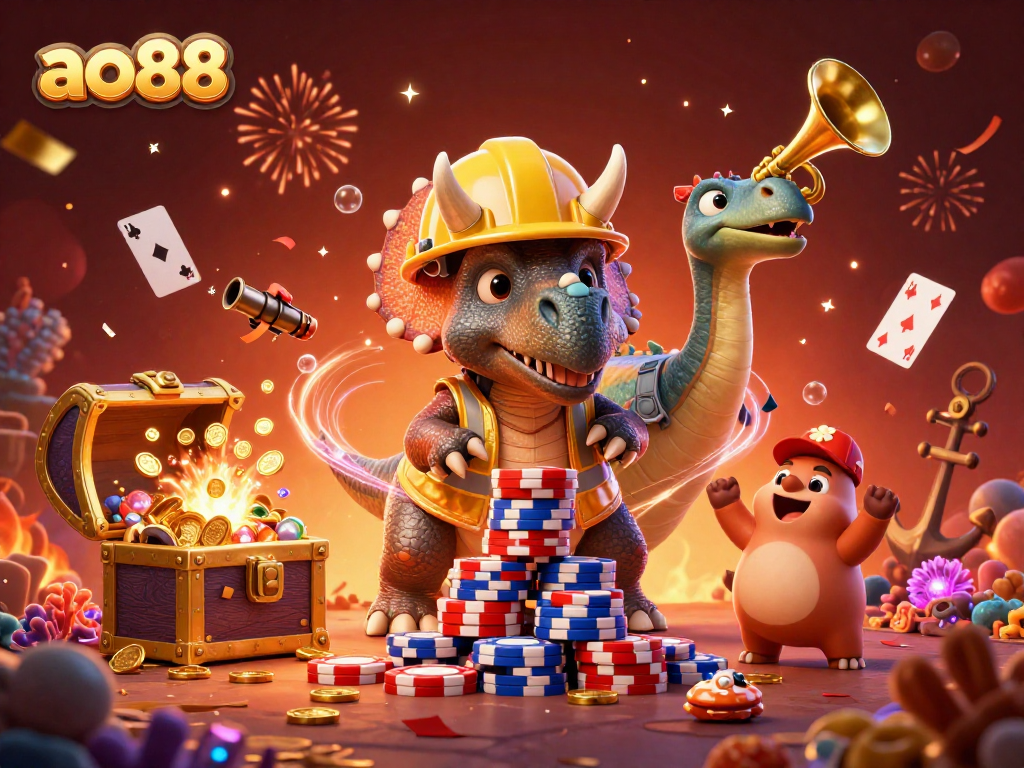 Play interactive games at ao88, featuring vibrant characters and exciting casino elements.