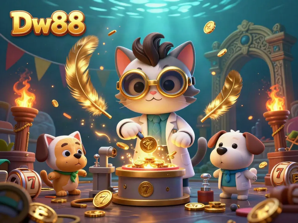 Join the thrilling adventure with Dw88's mad scientist cat and loyal assistant in a vibrant casino-themed world.