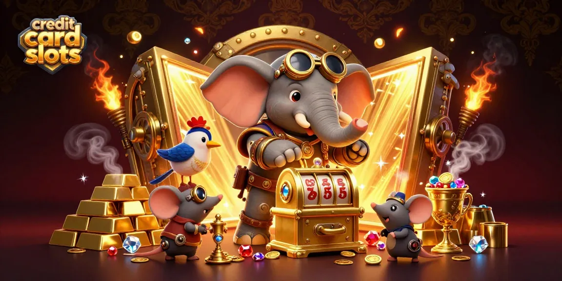 Engage with exhilarating credit card slots featuring a steampunk elephant engineer operating a golden slot machine.