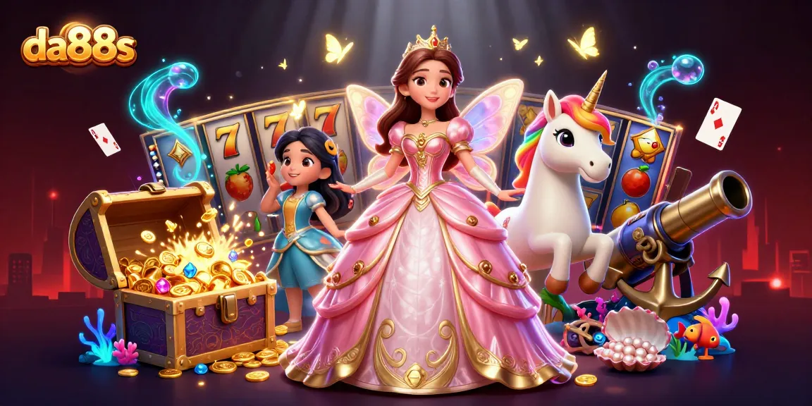 Engage with da88s and win big in this vibrant 3D casino scene showcasing slots and gaming fun.