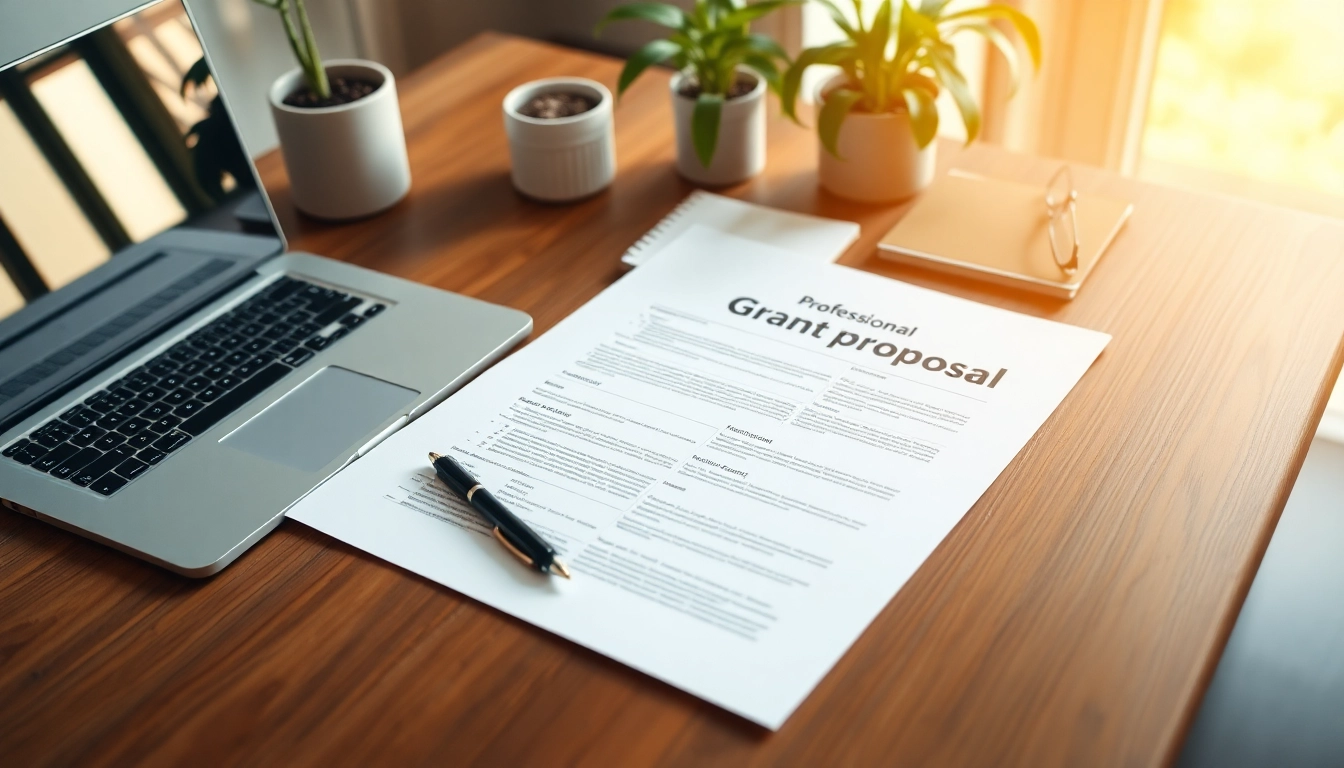 View of a grant proposal document on a desk highlighting the importance of grants.
