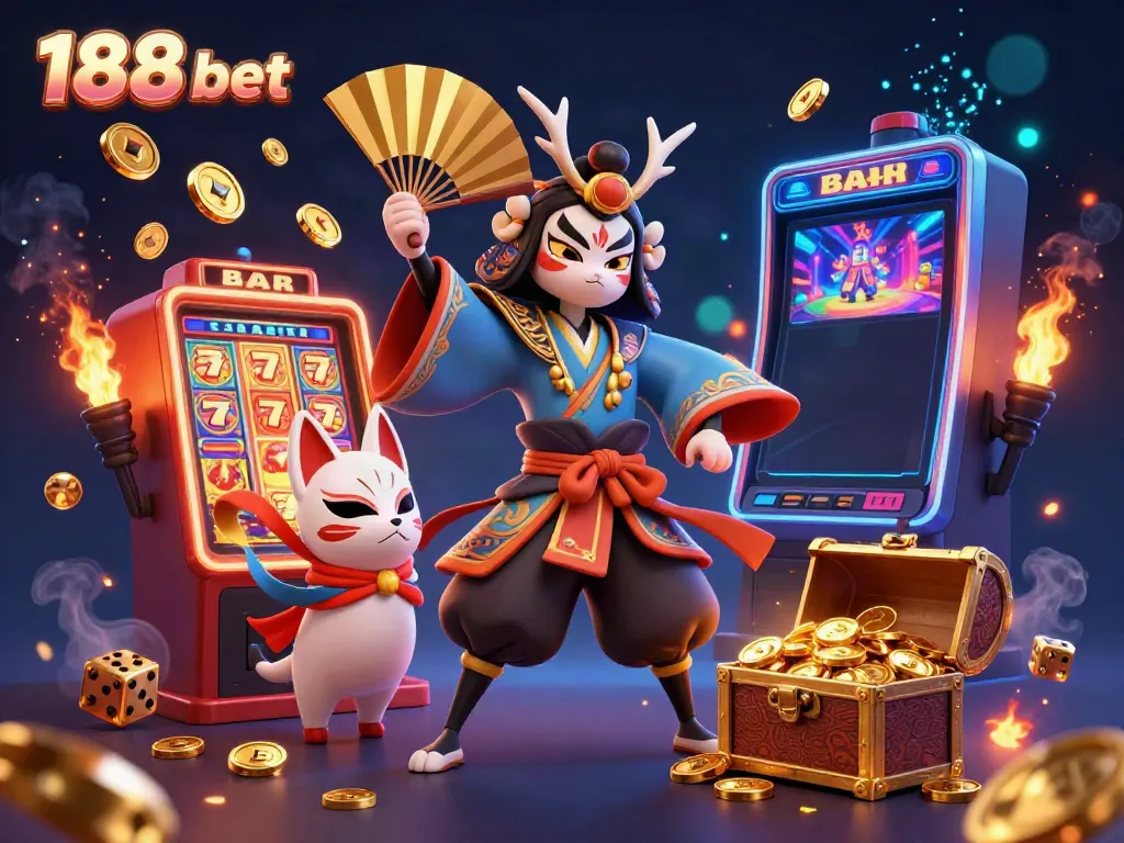 Experience thrilling gameplay with 188 bet's vibrant 3D casino illustration featuring Japanese elements and exciting game dynamics.