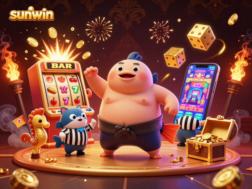 Win big with sunwin while enjoying a vibrant underwater casino scene featuring quirky characters and exciting game elements.