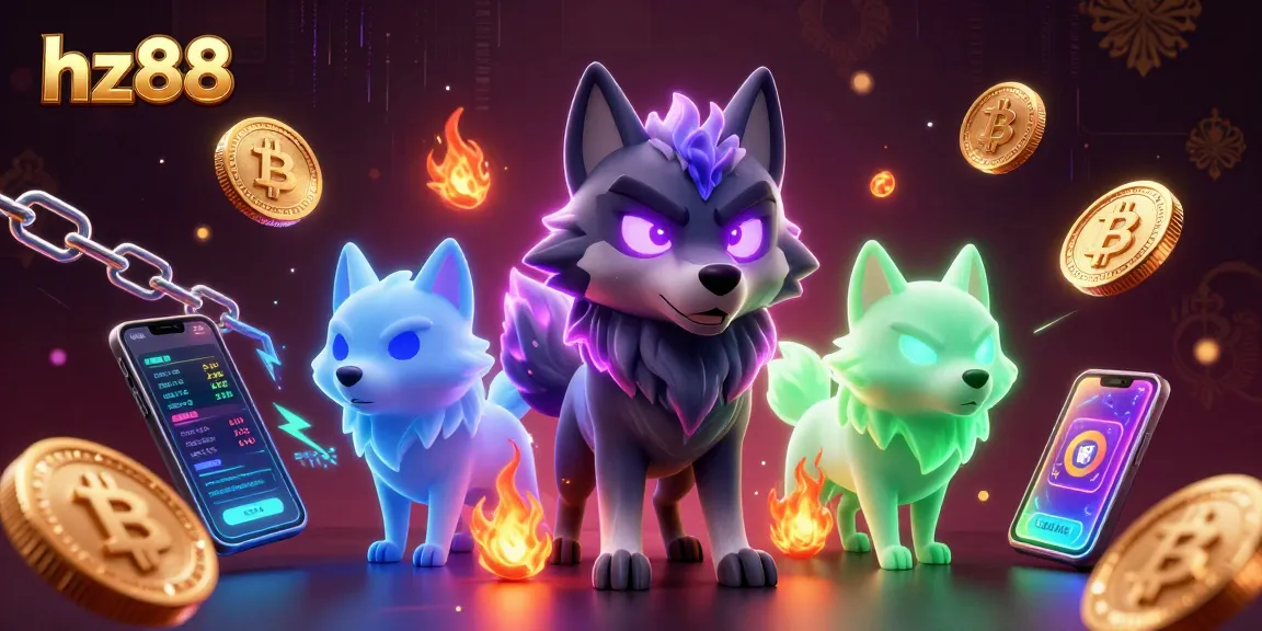 Engage with exciting crypto gaming at hz88, featuring dynamic gaming elements and a mystical wolf pack theme.