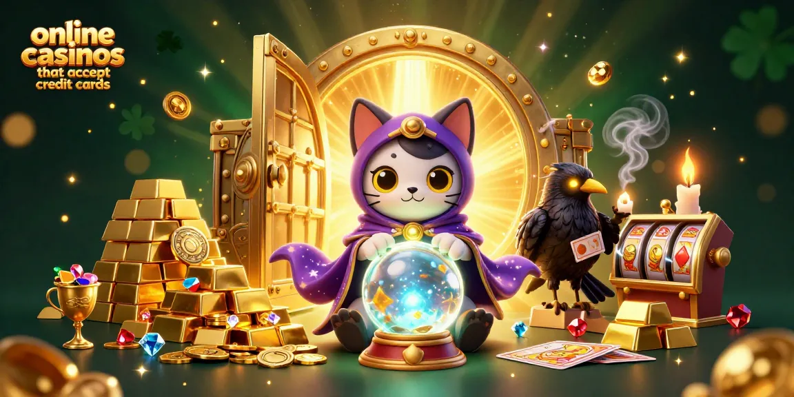 Explore online casinos that accept credit cards in an enchanting casino-themed illustration.